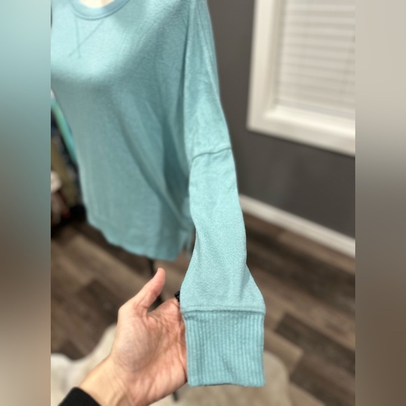 Aerie Small Knit Sweater Soft Oversized Boho Sweatshirt Blue Shirt - Picture 3 of 7